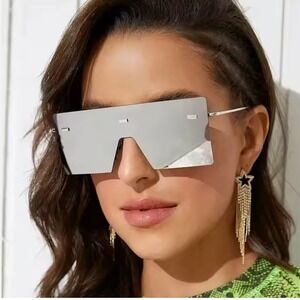 Rimless Sunglasses Women Silver Mirror Lens‎ Fashion Square Sun Glasses